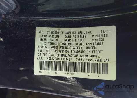 2014 Honda Accord Ex-L V-6 z USA, uszkodzony, nr VIN 1HGCR3F84EA009420